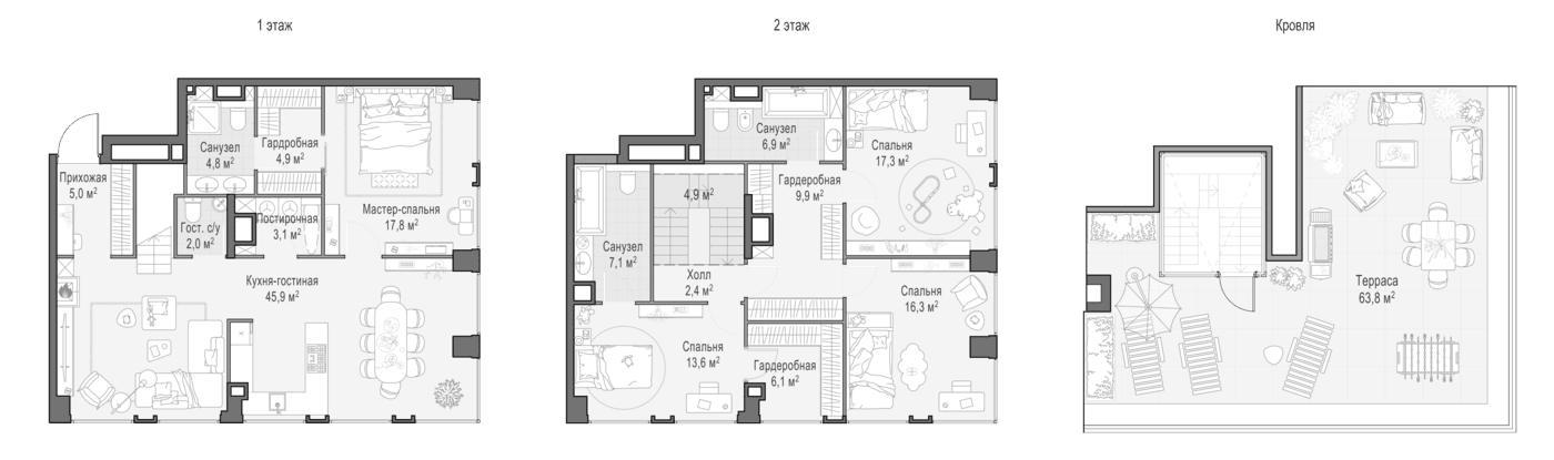 Планировка: Квартира евро-5 149,2 м² в ЖК «Квартал Life Time»