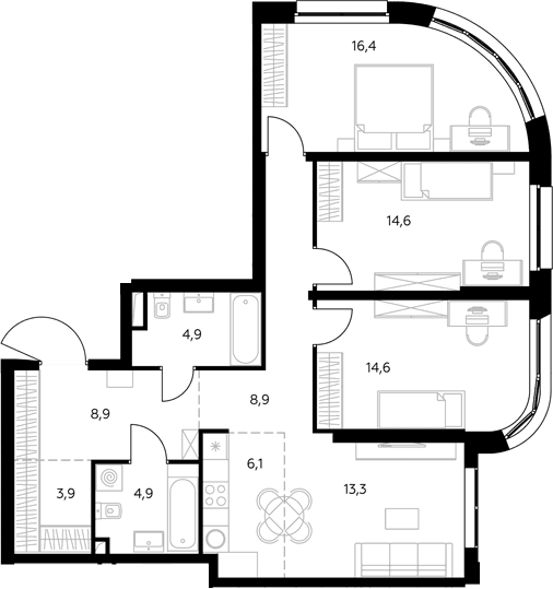 Планировка: Квартира евро-4 96,8 м² в ЖК «Адмирал»