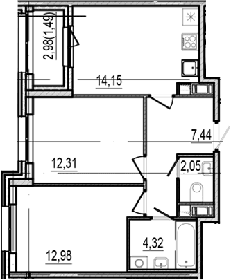 Планировка: 2-комнатная квартира 53,3 м² в ЖК «Оптимист»