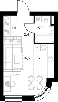 Планировка: Студия 30 м² в ЖК «Адмирал»
