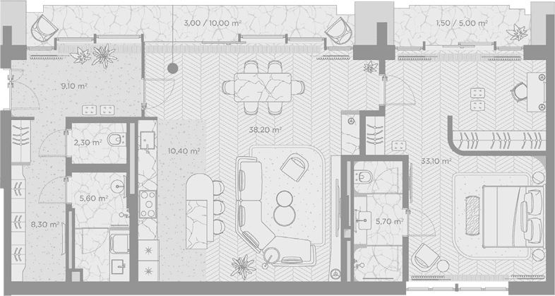 Планировка: 1-комнатная квартира 112,7 м² в ЖК «Николь»