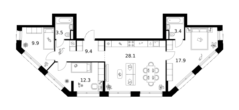 3-комнатная квартира