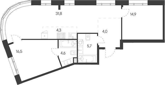 Планировка: Евротрёшка 86,2 м² в ЖК «Родина Переделкино»