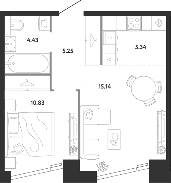 Планировка: 1-комнатная квартира 41 м² в ЖК «Ридж»
