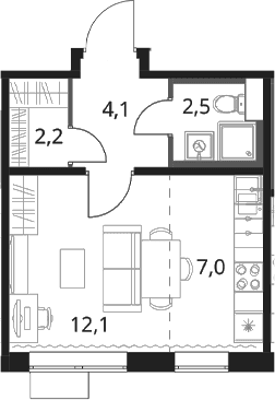 Планировка: Студия 27,9 м² в ЖК «1-й Шереметьевский»