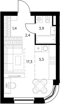 Планировка: Студия 30,8 м² в ЖК «Адмирал»