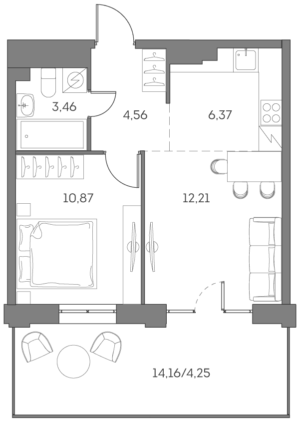 Планировка: Евродвушка 37,5 м² в ЖК «Аквилон БИСАЙД 2.0»