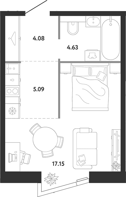 Планировка: Студия 31 м² в ЖК «Ридж»