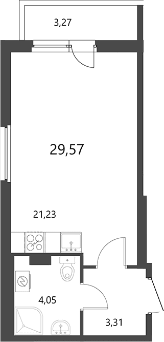 Планировка: Студия 28,6 м² в ЖК «Лето»
