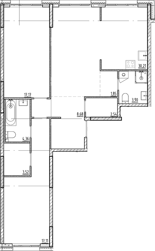 Планировка: Евротрёшка 89,3 м² в ЖК «Галерная Гавань»