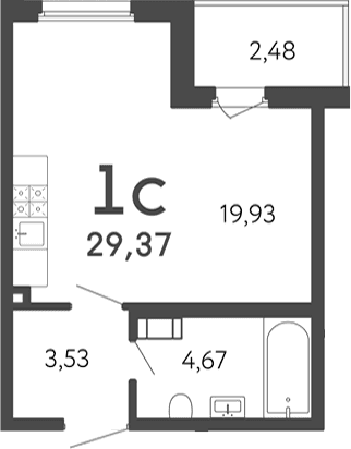 Планировка: Студия 28,1 м² в ЖК «17 линия»