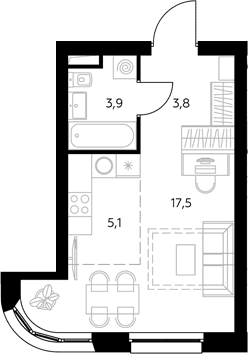 Планировка: Студия 30,7 м² в ЖК «Адмирал»