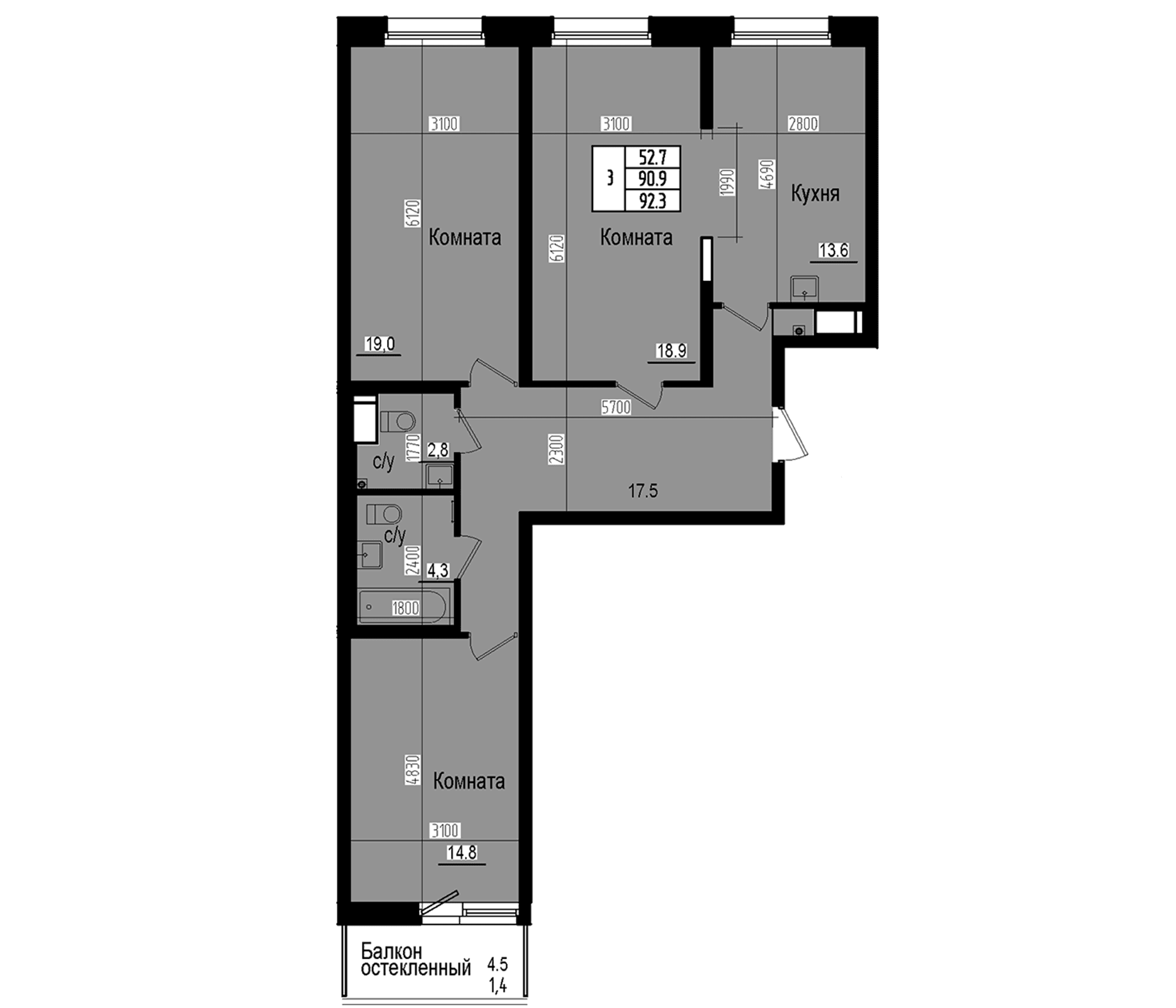3-комнатная квартира