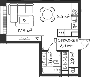 Планировка: Студия 32,2 м² в ЖК «Веер»