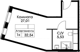 Планировка: Студия 32,5 м² в ЖК «Вольта»