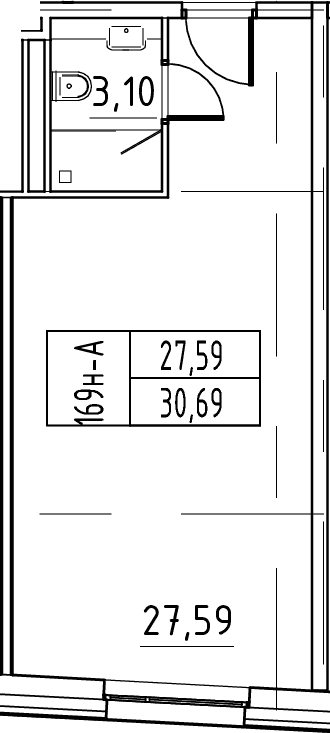 Планировка: Студия 30,7 м² в ЖК «ЙЕС Лидер»