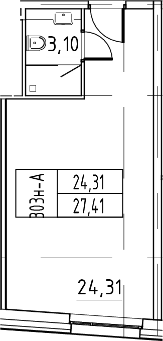 Планировка: Студия 27,4 м² в ЖК «ЙЕС Лидер»