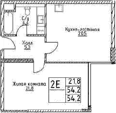 Планировка: Евродвушка 54,2 м² в ЖК «Наметкин Тауэр»