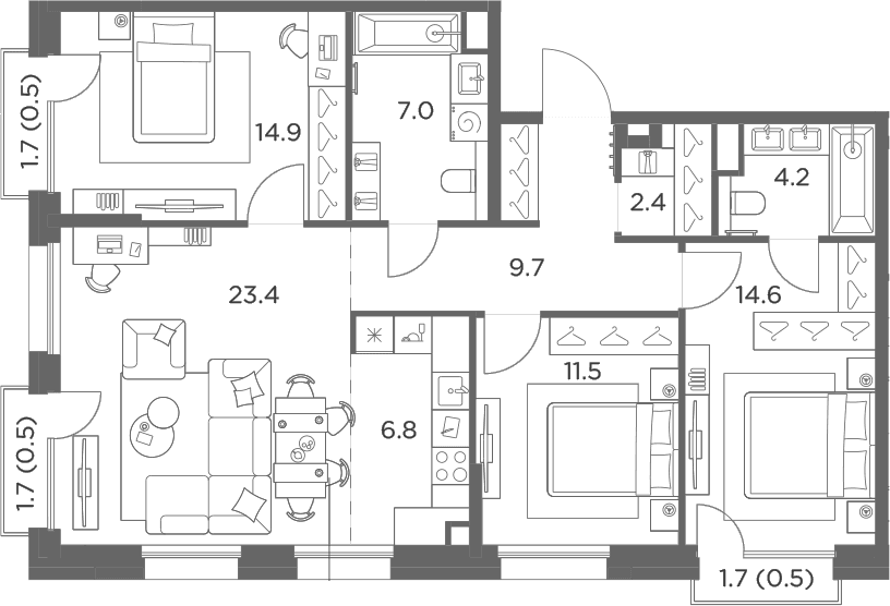 Планировка: Квартира евро-4 94,5 м² в ЖК «Станиславский»