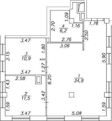 Планировка: 2-комнатная квартира 63,5 м² в ЖК «Artel 17/52 (бывш. Глер)»