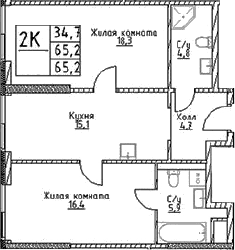 2-комнатная квартира