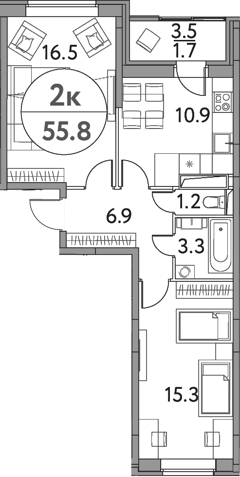 2-комнатная квартира