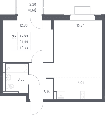 Планировка: Евродвушка 43,7 м² в ЖК «Богдановский лес»
