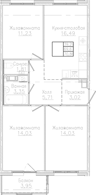3-комнатная квартира