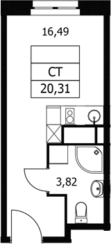 Планировка: Студия 20,3 м² в ЖК «Волковская 67»