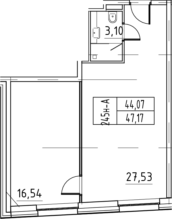 Планировка: Евродвушка 47,2 м² в ЖК «ЙЕС Лидер»