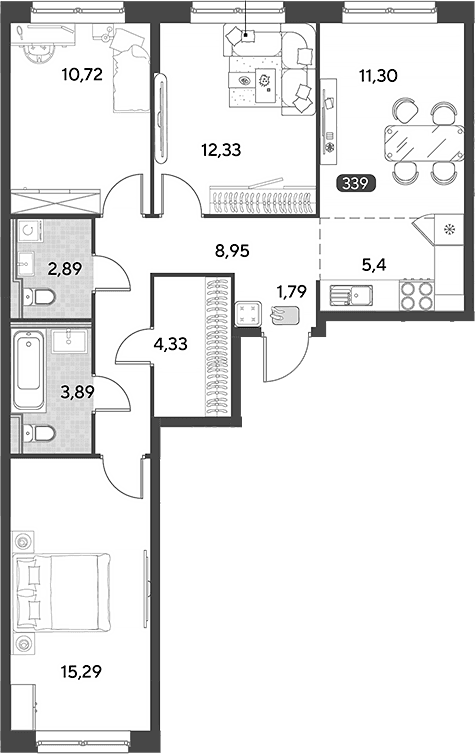 Планировка: Квартира евро-4 76,9 м² в ЖК «Космопарк»