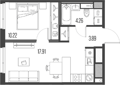 Планировка: Евродвушка 36,3 м² в ЖК «Легенда Васильевского»