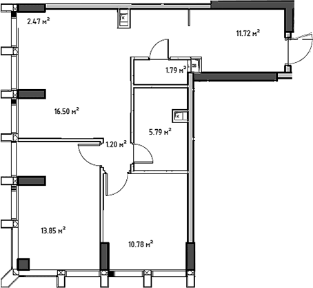 Планировка: Евротрёшка 65,1 м² в ЖК «Мод»