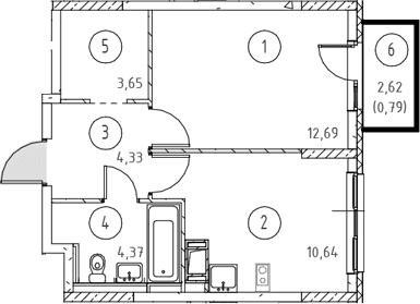 Планировка: 1-комнатная квартира 35,7 м² в ЖК «Новое Колпино»