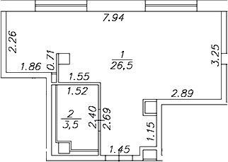 Планировка: Студия 30 м² в ЖК «Artel 17/52 (бывш. Глер)»