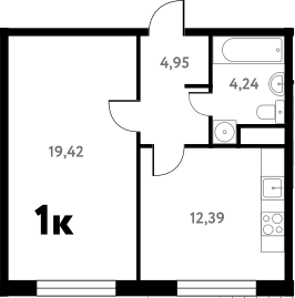 Планировка: 1-комнатная квартира 41,1 м² в ЖК «Южное Пушкино»
