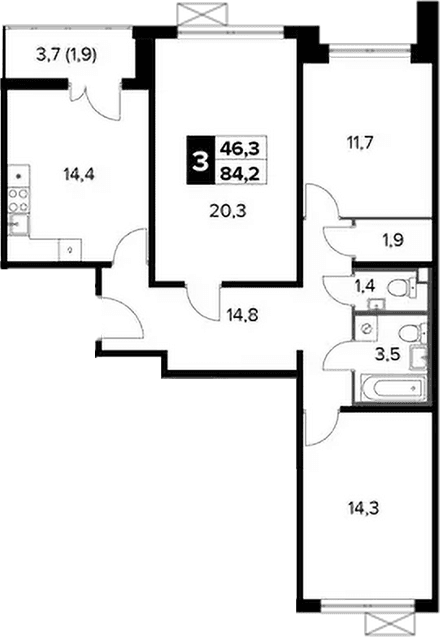 3-комнатная квартира