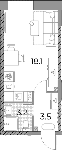 Планировка: Студия 24,8 м² в ЖК «ЗилАрт»