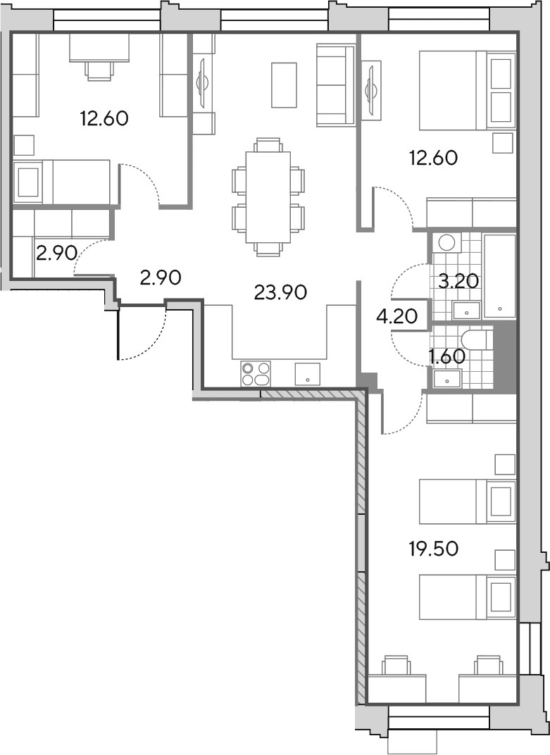Планировка: Квартира евро-4 83,4 м² в ЖК «Вейв»