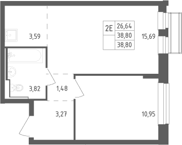 Планировка: Евродвушка 38,8 м² в ЖК «Рублевский квартал»