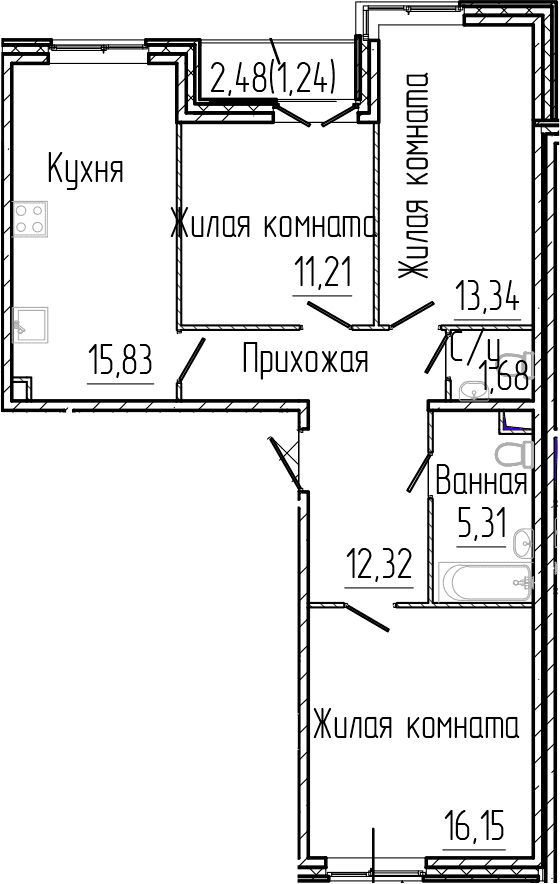 Планировка: Квартира евро-4 75,8 м² в ЖК «Сертолово Парк»
