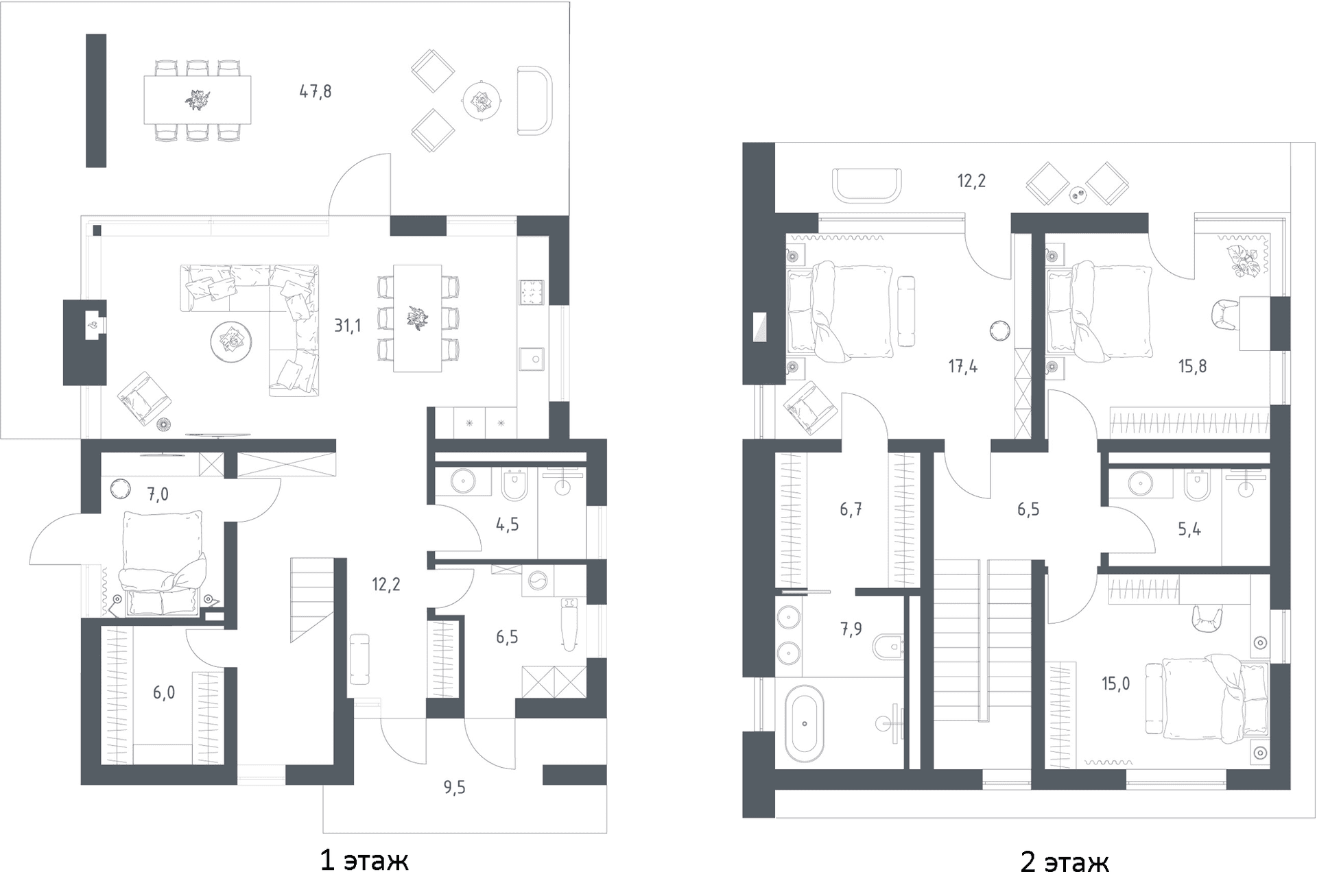 Планировка: Коттедж 173,5 м² в ЖК «Коттеджный поселок ПОРТ ЭММ»