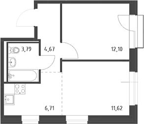Планировка: Евродвушка 38,9 м² в ЖК «Живи! В Рыбацком»