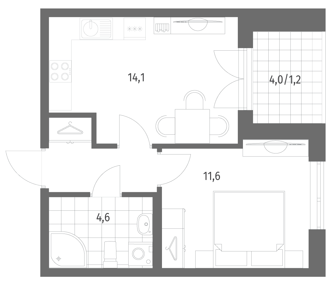 Планировка: 1-комнатная квартира 34,2 м² в ЖК «Новый Питер»