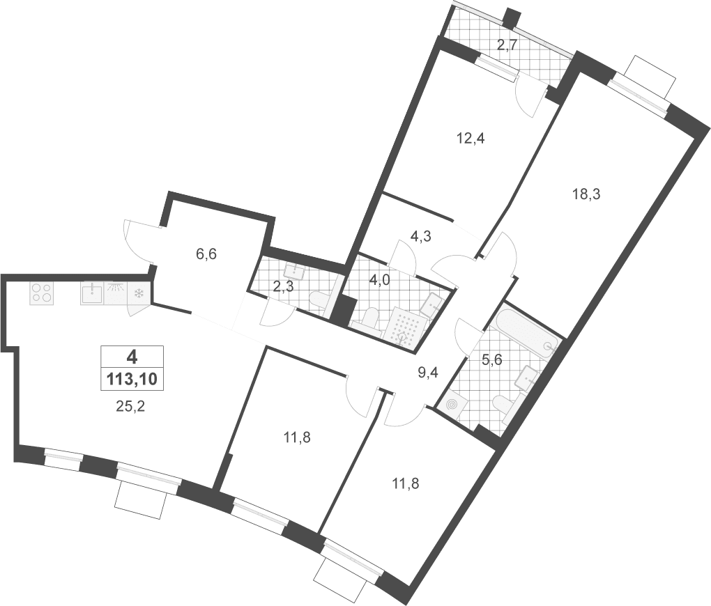 Планировка: Квартира евро-5 111,8 м² в ЖК «Деснаречье»