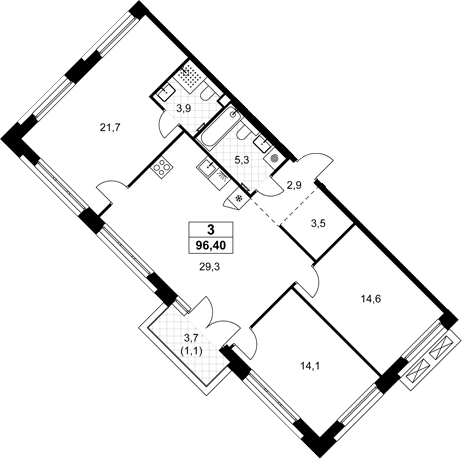 Планировка: Квартира евро-4 95,3 м² в ЖК «Хольм»