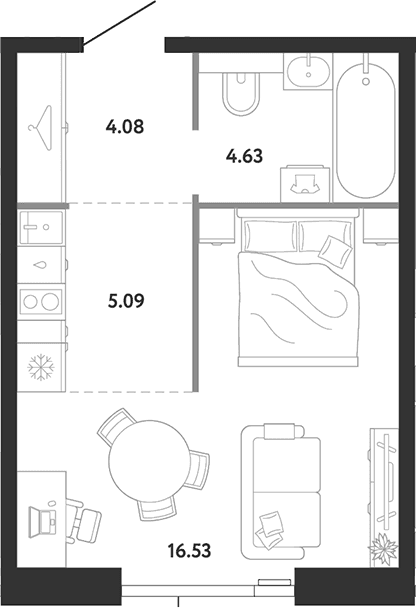 Планировка: Студия 30,3 м² в ЖК «Ридж»
