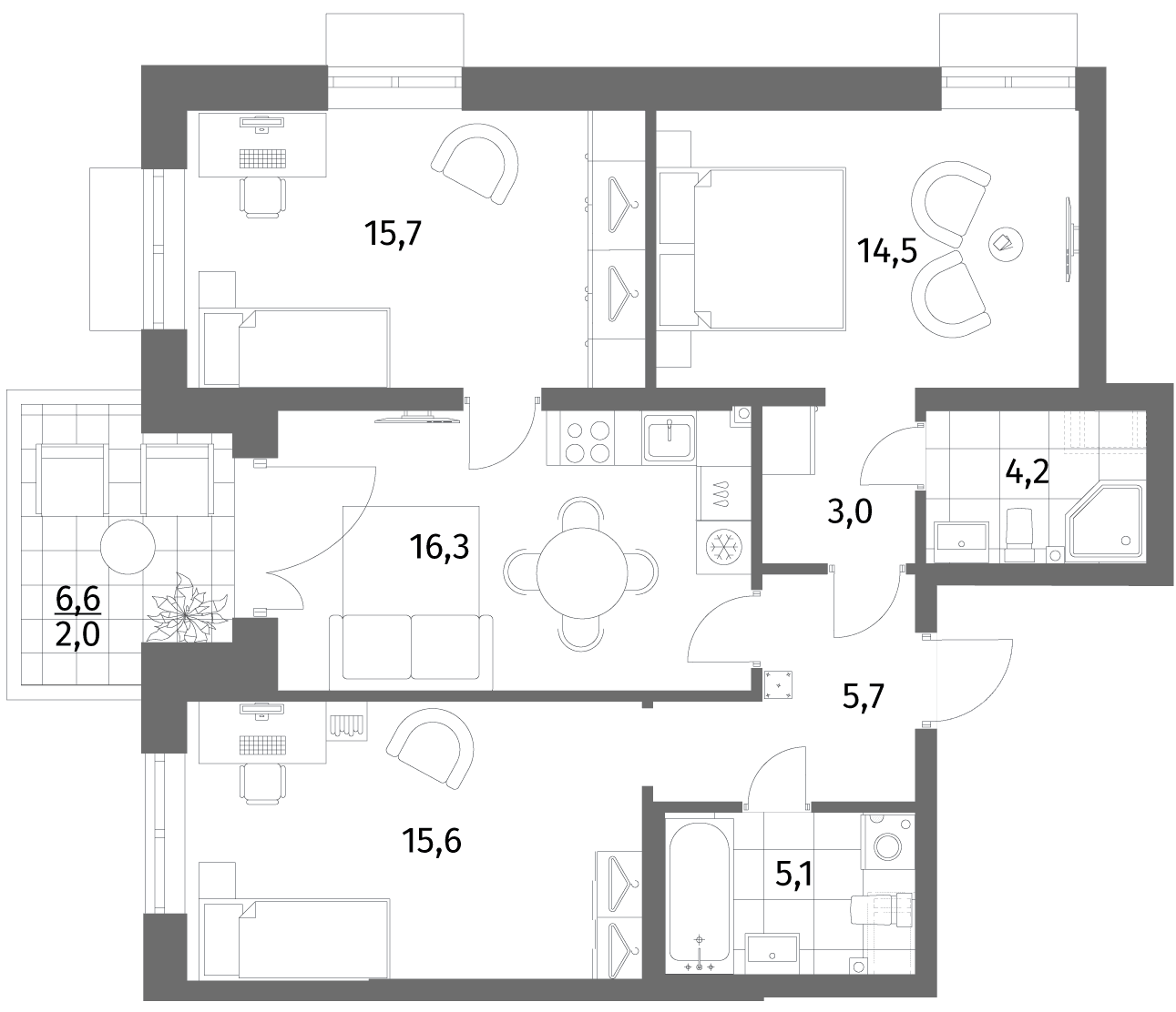 Планировка: Квартира евро-4 80,1 м² в ЖК «Парусная 1»