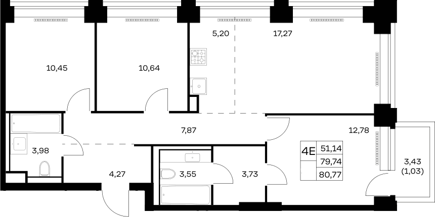 Планировка: Квартира евро-4 79,7 м² в ЖК «НОВА»