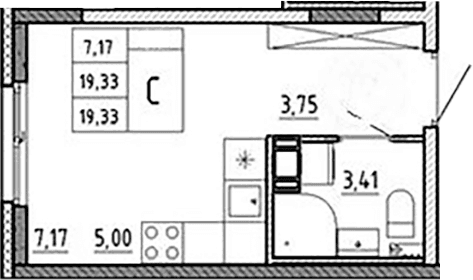 Планировка: Студия 19,3 м² в ЖК «Аннино Сити»